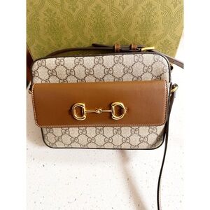 Gucci Horsebit 1955 Small Shoulder Bag GG Supreme Canvas Brown Leather Crossbody